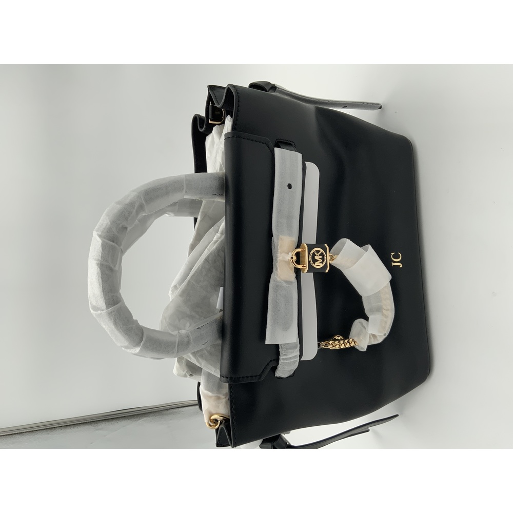 MICHAEL KORS HAMILTON LEGACY LARGE LEATHER BELTED SATCHEL BLACK NEW